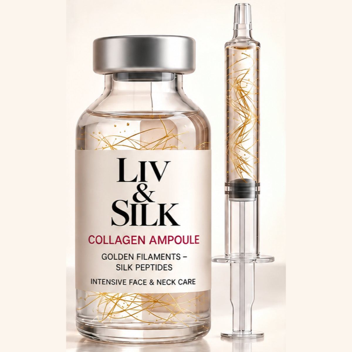 Flacon et seringue du sérum liftant Liv & Silk